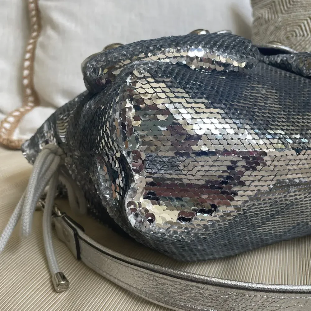 Rare Coach Poppy Spotlight Sequin Satchel 13821 | Silver Metallic Y2K